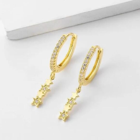 ⭐️Dainty Sparkling Silver Star C Hoop Dangle Drop Earrings - Picture 15 of 15